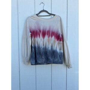Super Soft Tie Dye Sweatshirt, Puff Long Sleeves, Red, White, Blue, Sz M